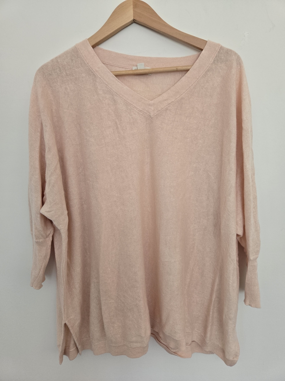 Garnet Hill Linen V-Neck Sweater Boxy Oversize Normcore Pink XS